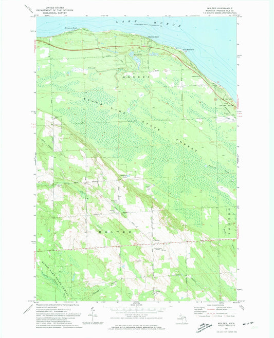 Classic USGS Moltke Michigan 7.5'x7.5' Topo Map Image