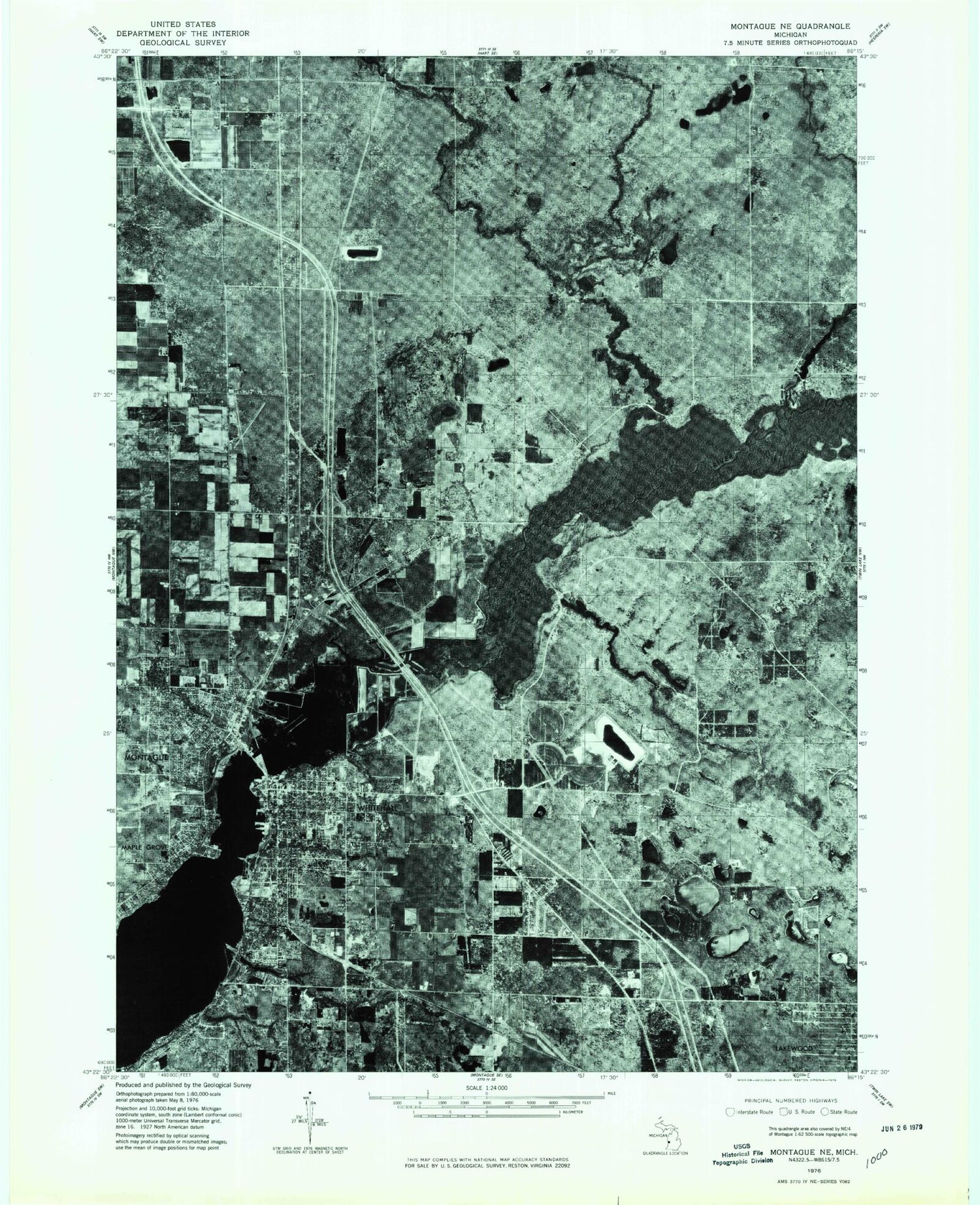 Classic USGS Montague Michigan 7.5'x7.5' Topo Map Image