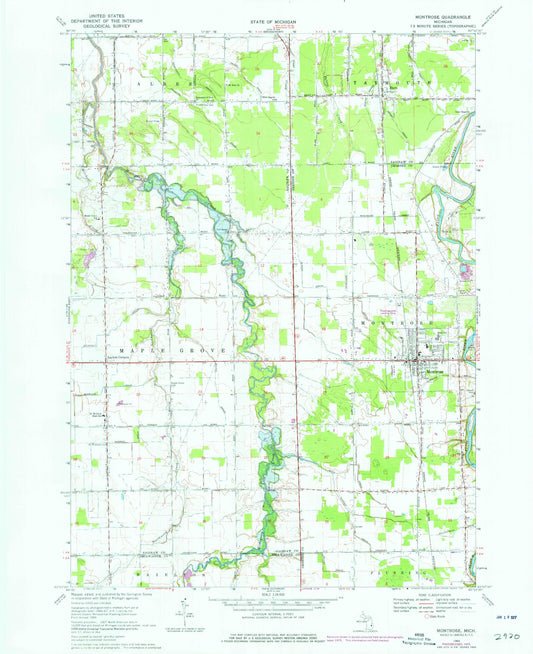Classic USGS Montrose Michigan 7.5'x7.5' Topo Map Image