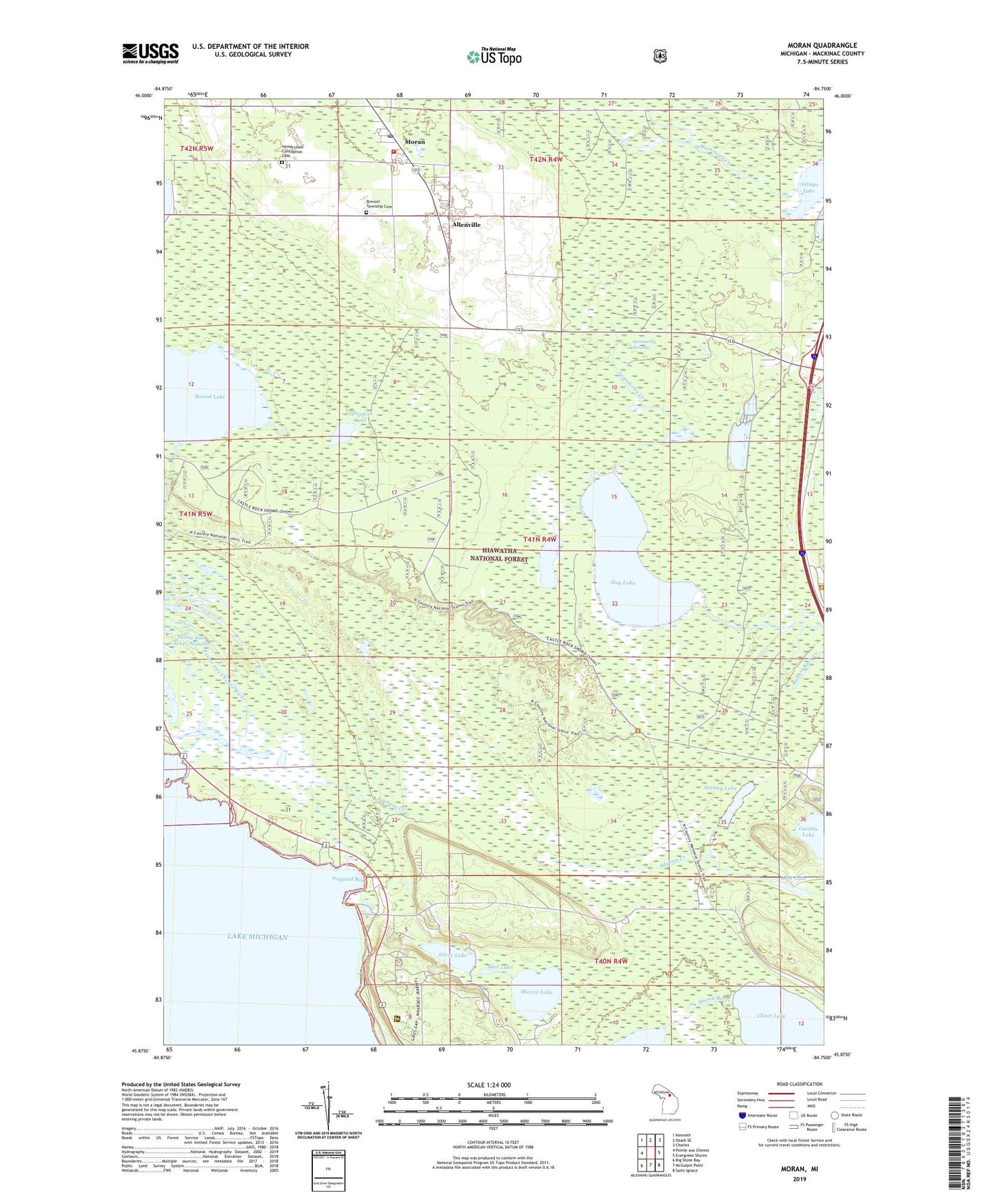 Moran Michigan US Topo Map Image