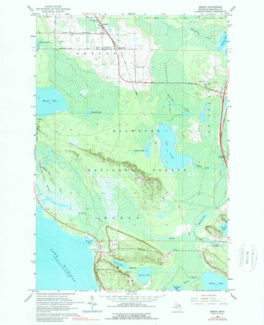 Classic USGS Moran Michigan 7.5'x7.5' Topo Map Image