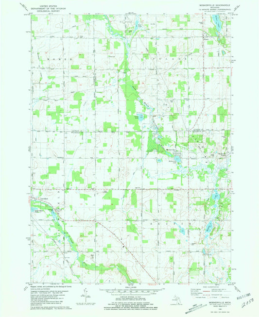 Classic USGS Mosherville Michigan 7.5'x7.5' Topo Map Image