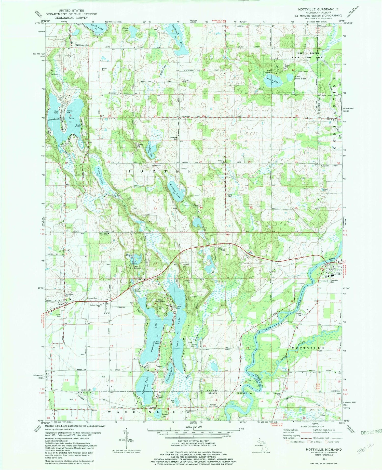 Classic USGS Mottville Michigan 7.5'x7.5' Topo Map Image