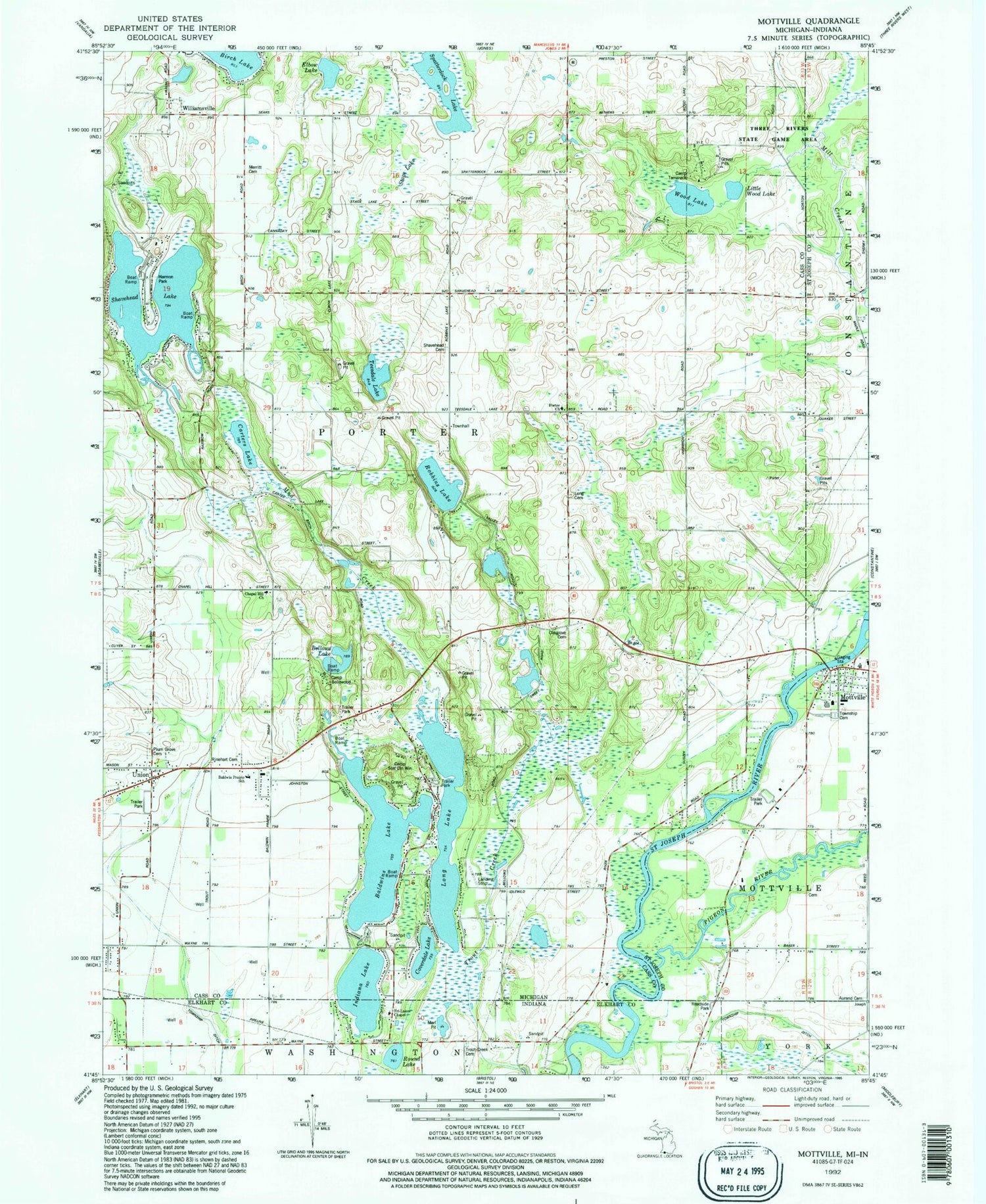 Classic USGS Mottville Michigan 7.5'x7.5' Topo Map Image