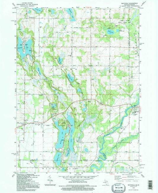 Classic USGS Mottville Michigan 7.5'x7.5' Topo Map Image