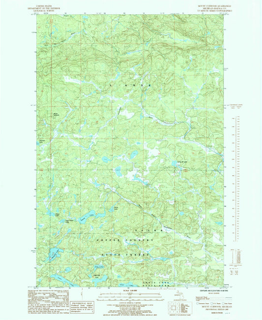 Classic USGS Mount Curwood Michigan 7.5'x7.5' Topo Map Image