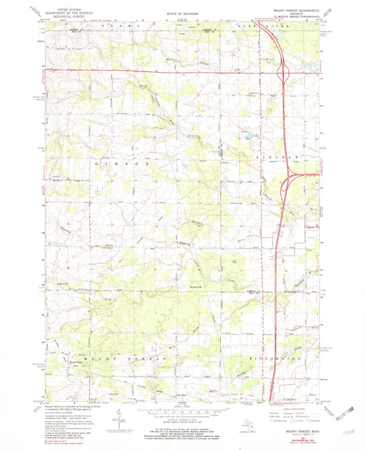 Classic USGS Mount Forest Michigan 7.5'x7.5' Topo Map Image