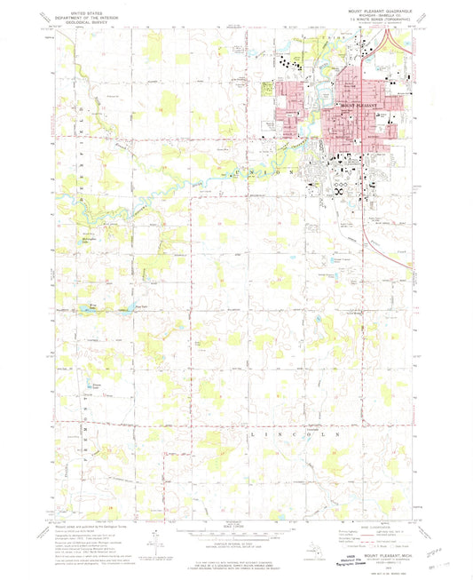 Classic USGS Mount Pleasant Michigan 7.5'x7.5' Topo Map Image