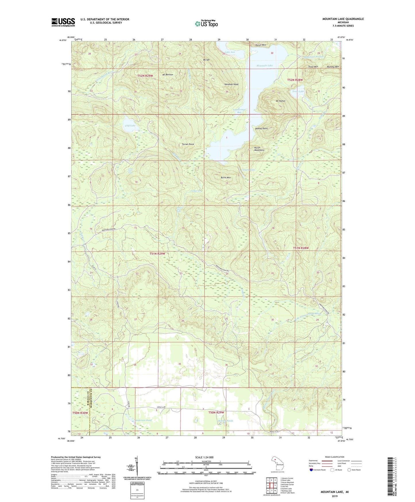 Mountain Lake Michigan US Topo Map Image