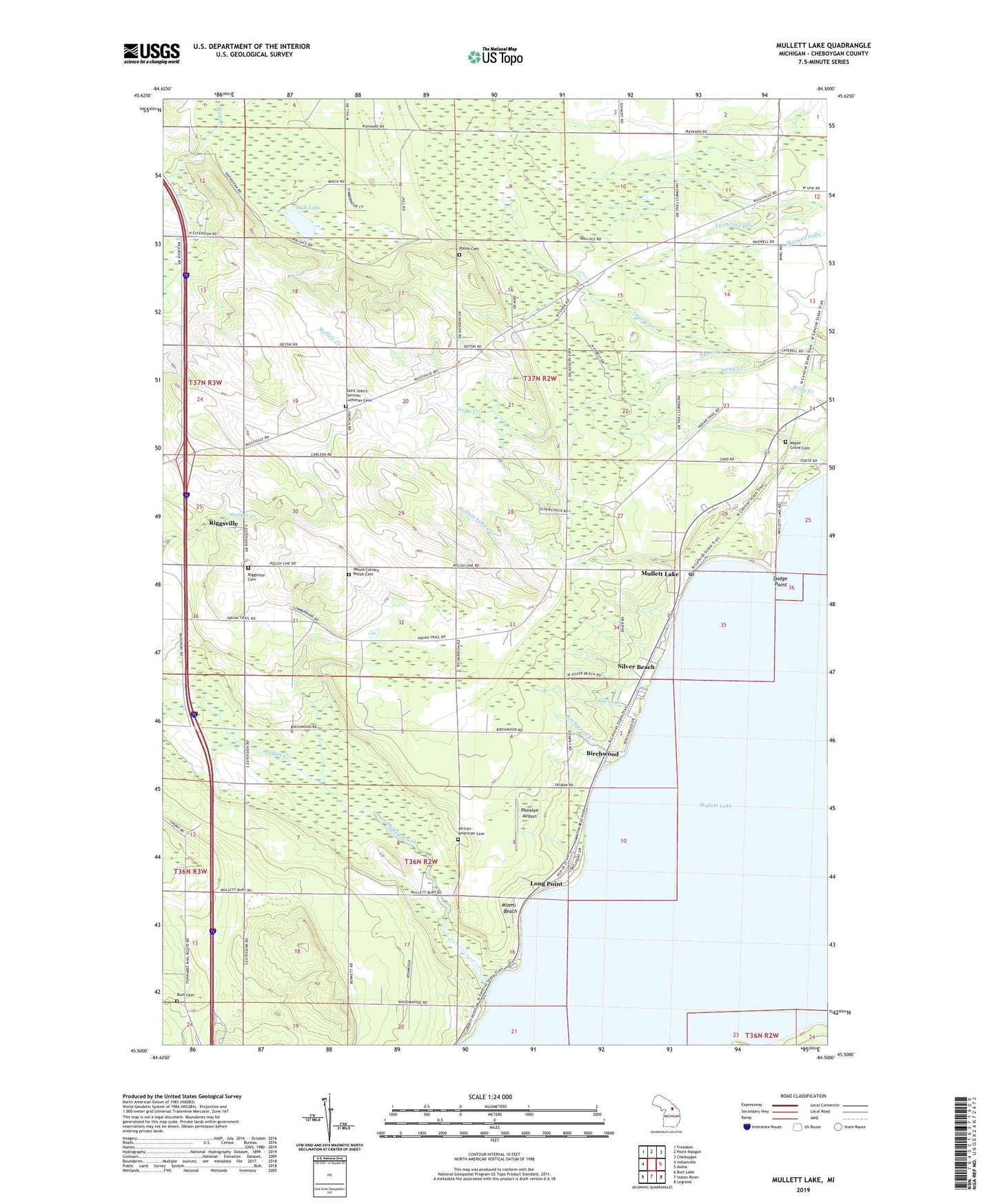 Mullett Lake Michigan US Topo Map Image