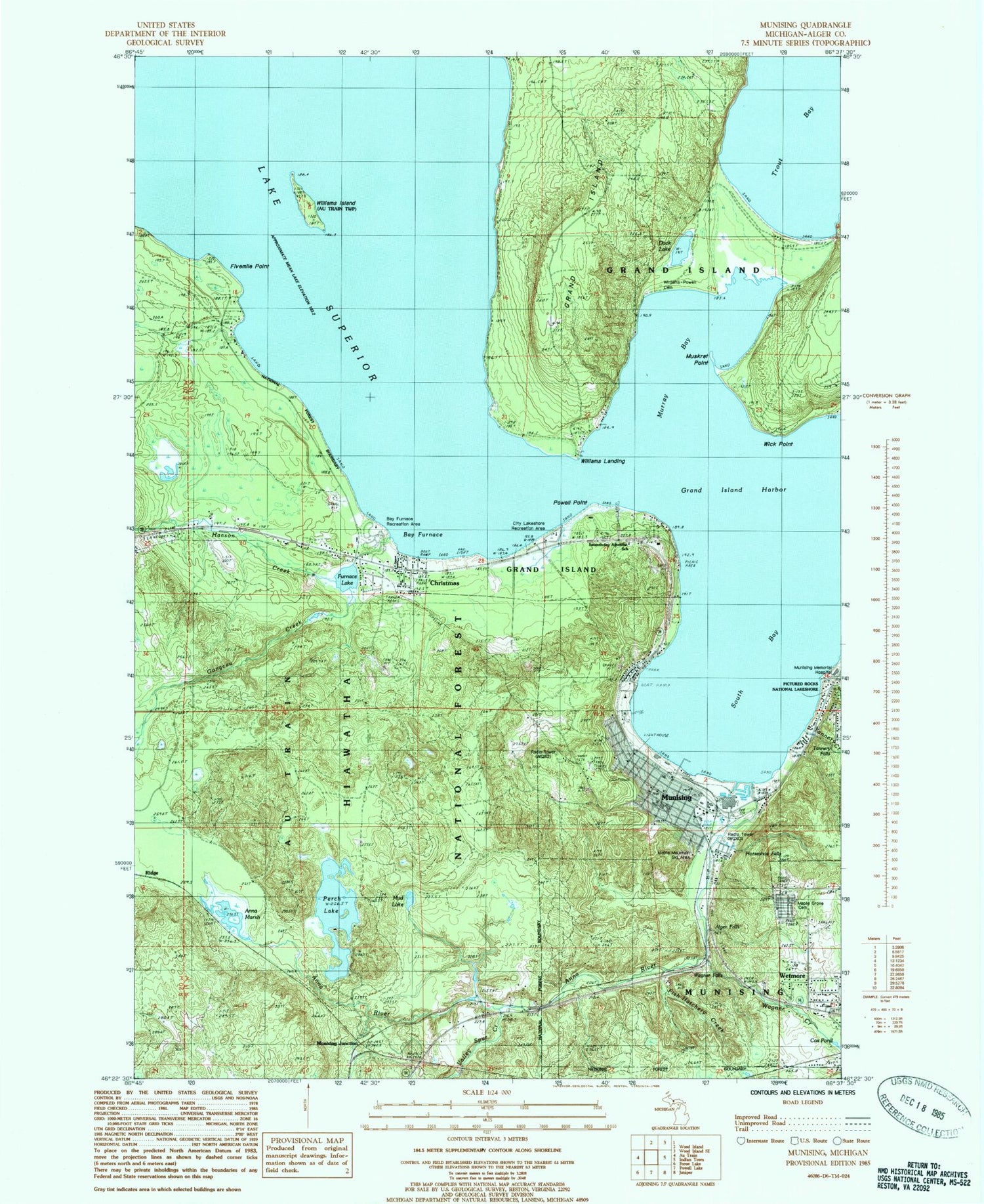 Classic USGS Munising Michigan 7.5'x7.5' Topo Map Image