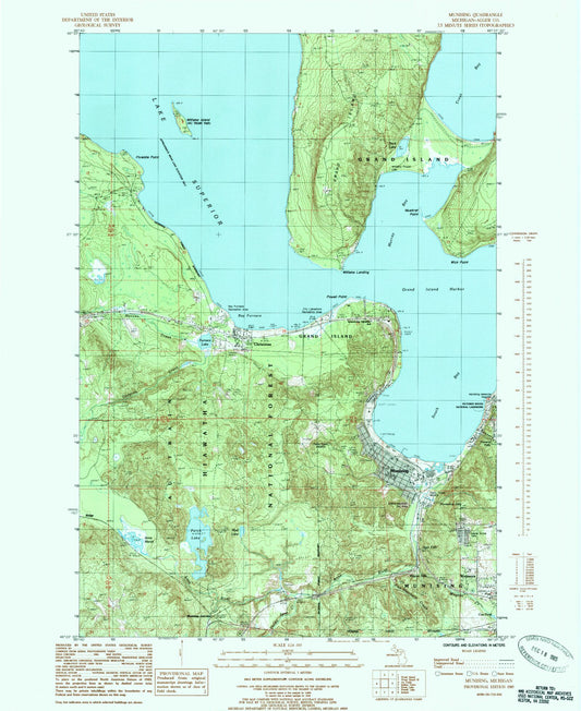 Classic USGS Munising Michigan 7.5'x7.5' Topo Map Image