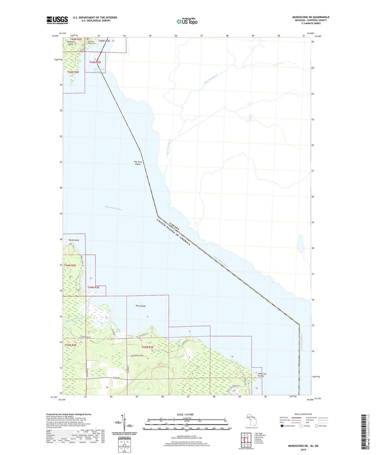 Munuscong NE Michigan US Topo Map Image