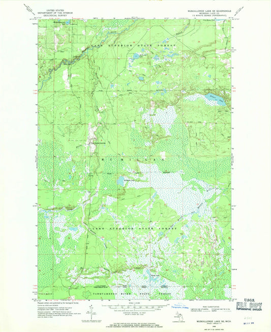 Classic USGS Muskallonge Lake SE Michigan 7.5'x7.5' Topo Map Image