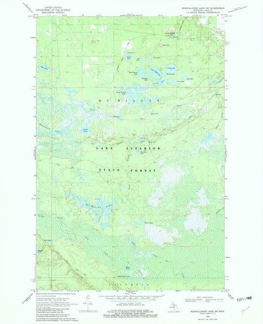 Classic USGS Muskallonge Lake SW Michigan 7.5'x7.5' Topo Map Image