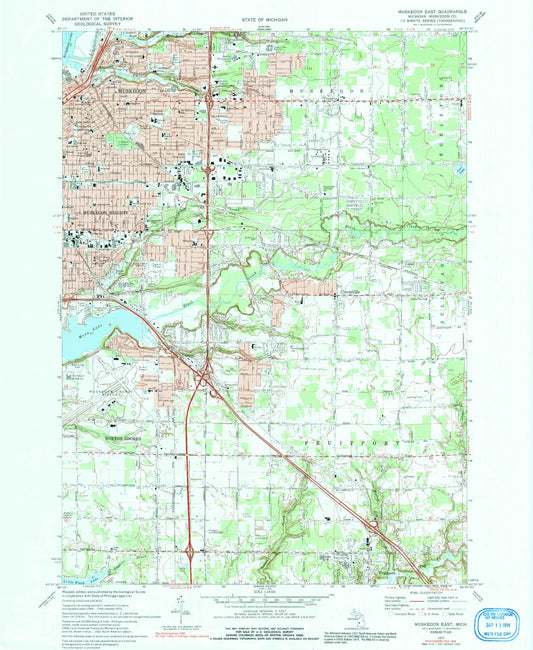 Classic USGS Muskegon East Michigan 7.5'x7.5' Topo Map Image