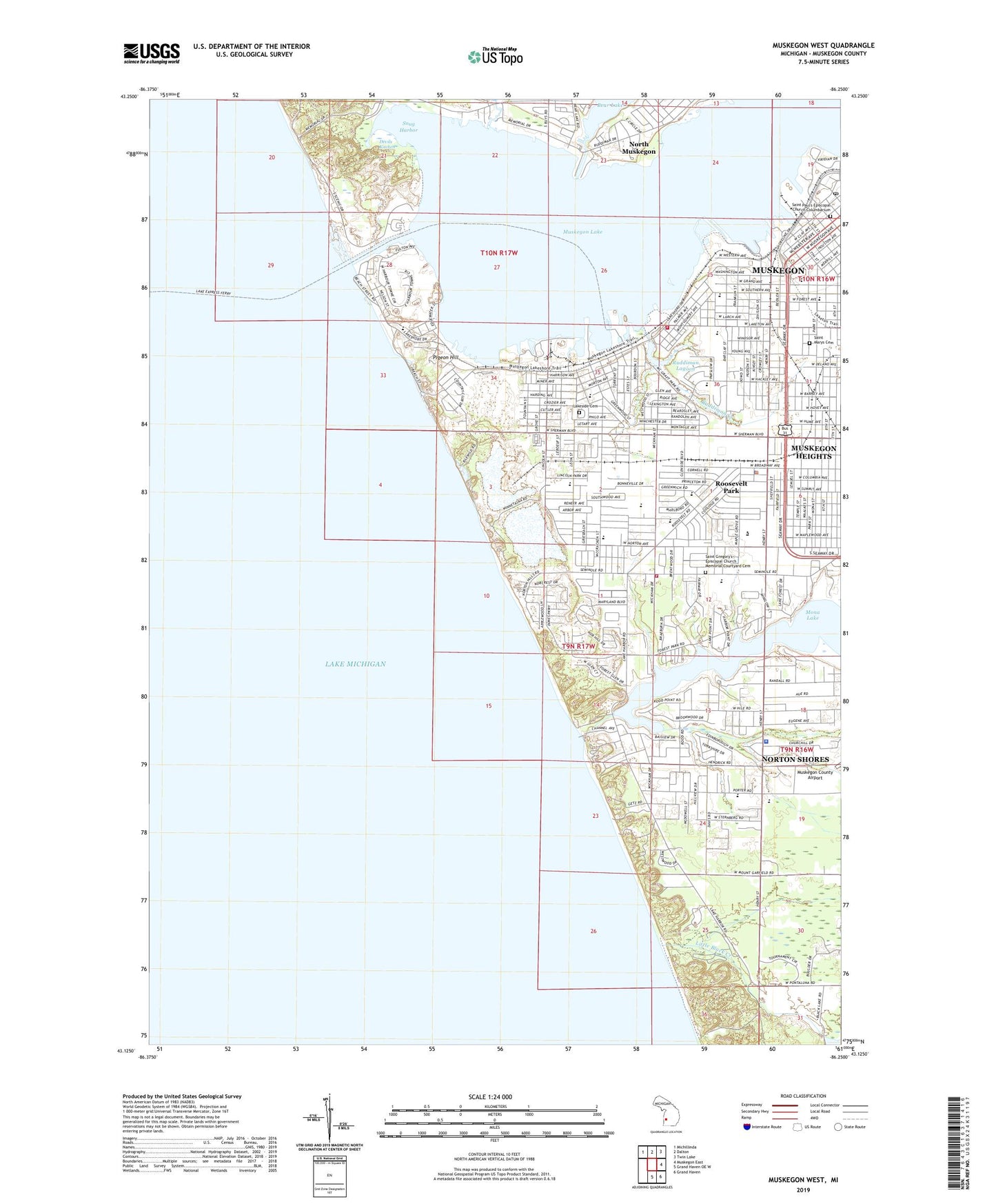 Muskegon West Michigan US Topo Map Image