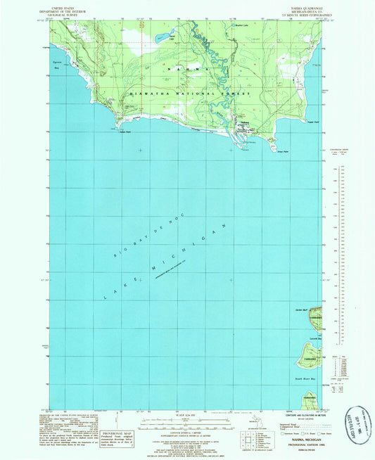 Classic USGS Nahma Michigan 7.5'x7.5' Topo Map Image