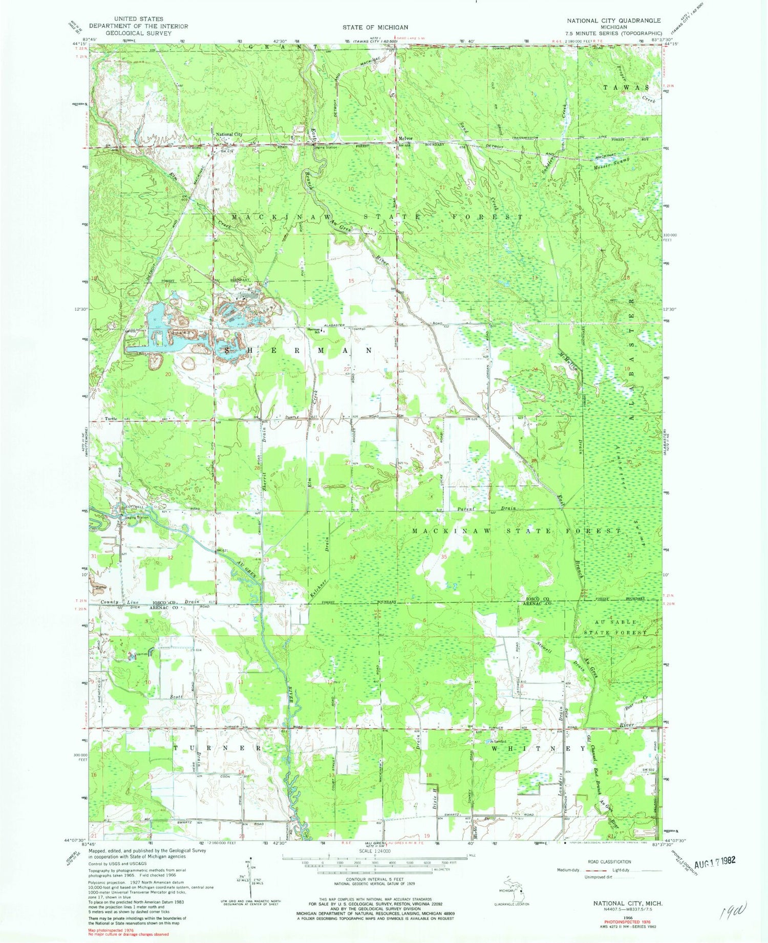 Classic USGS National City Michigan 7.5'x7.5' Topo Map Image