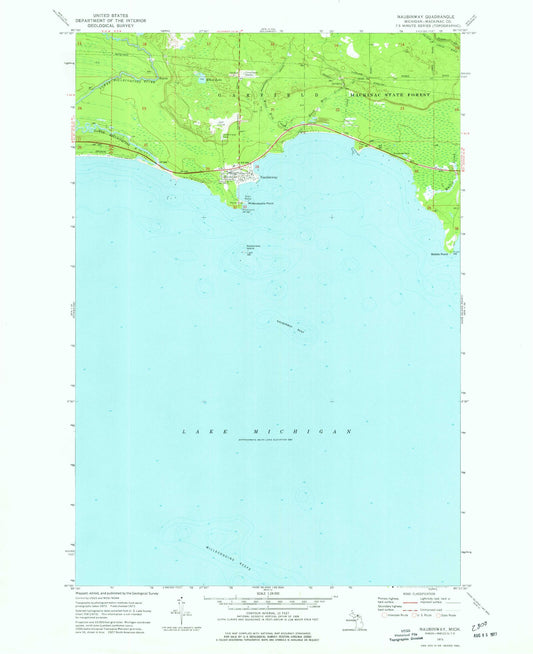 Classic USGS Naubinway Michigan 7.5'x7.5' Topo Map Image