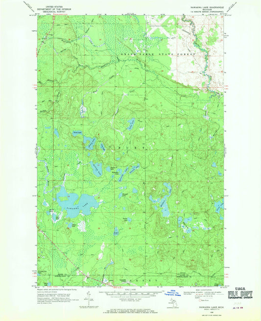 Classic USGS Nawakwa Lake Michigan 7.5'x7.5' Topo Map Image