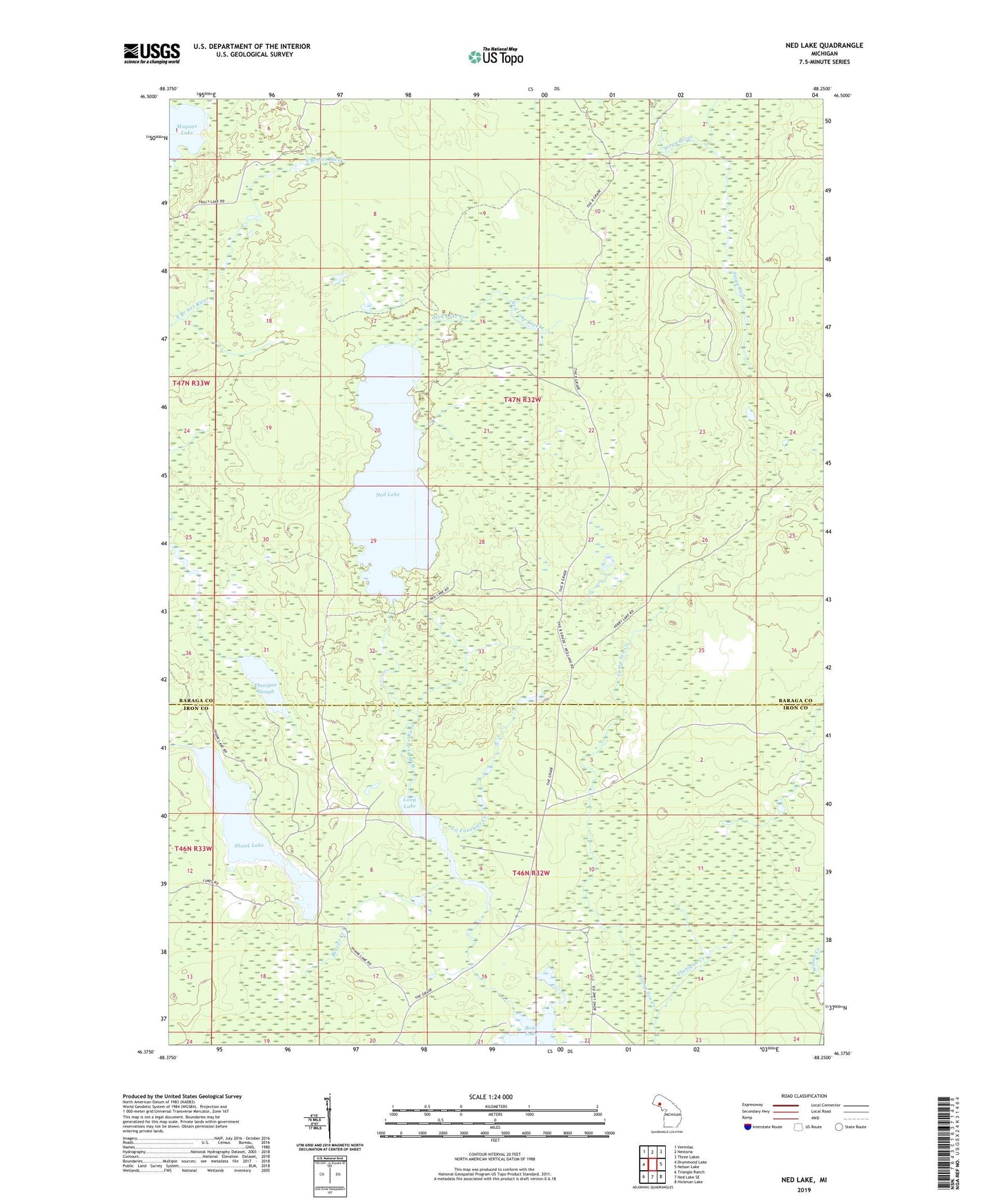 Ned Lake Michigan US Topo Map Image