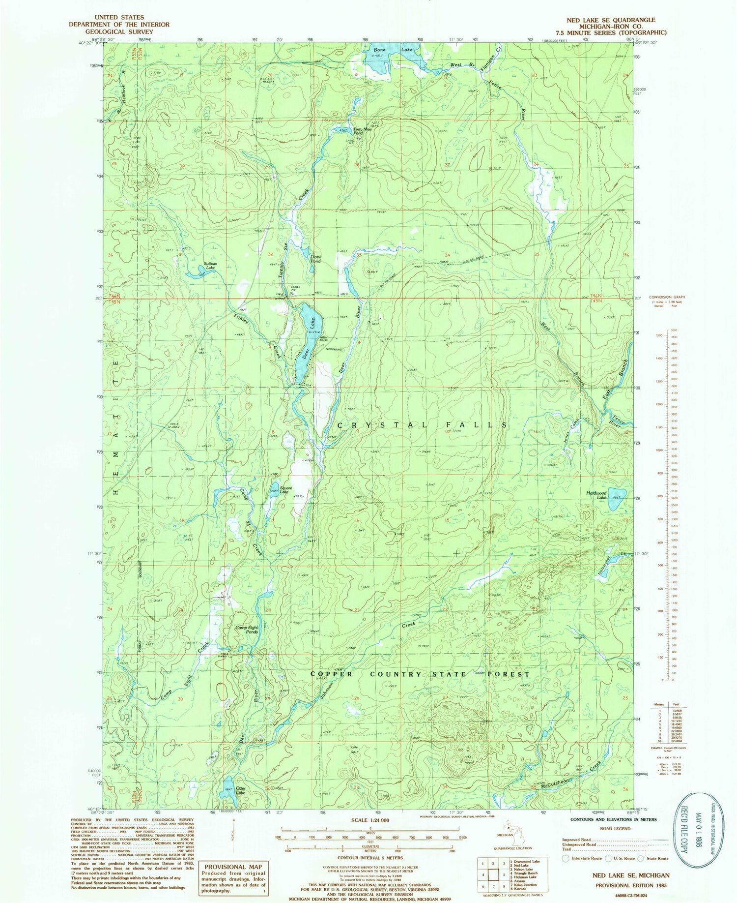 Classic USGS Ned Lake SE Michigan 7.5'x7.5' Topo Map Image