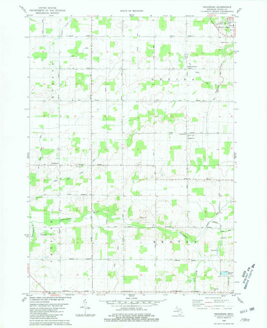 Classic USGS Needmore Michigan 7.5'x7.5' Topo Map Image