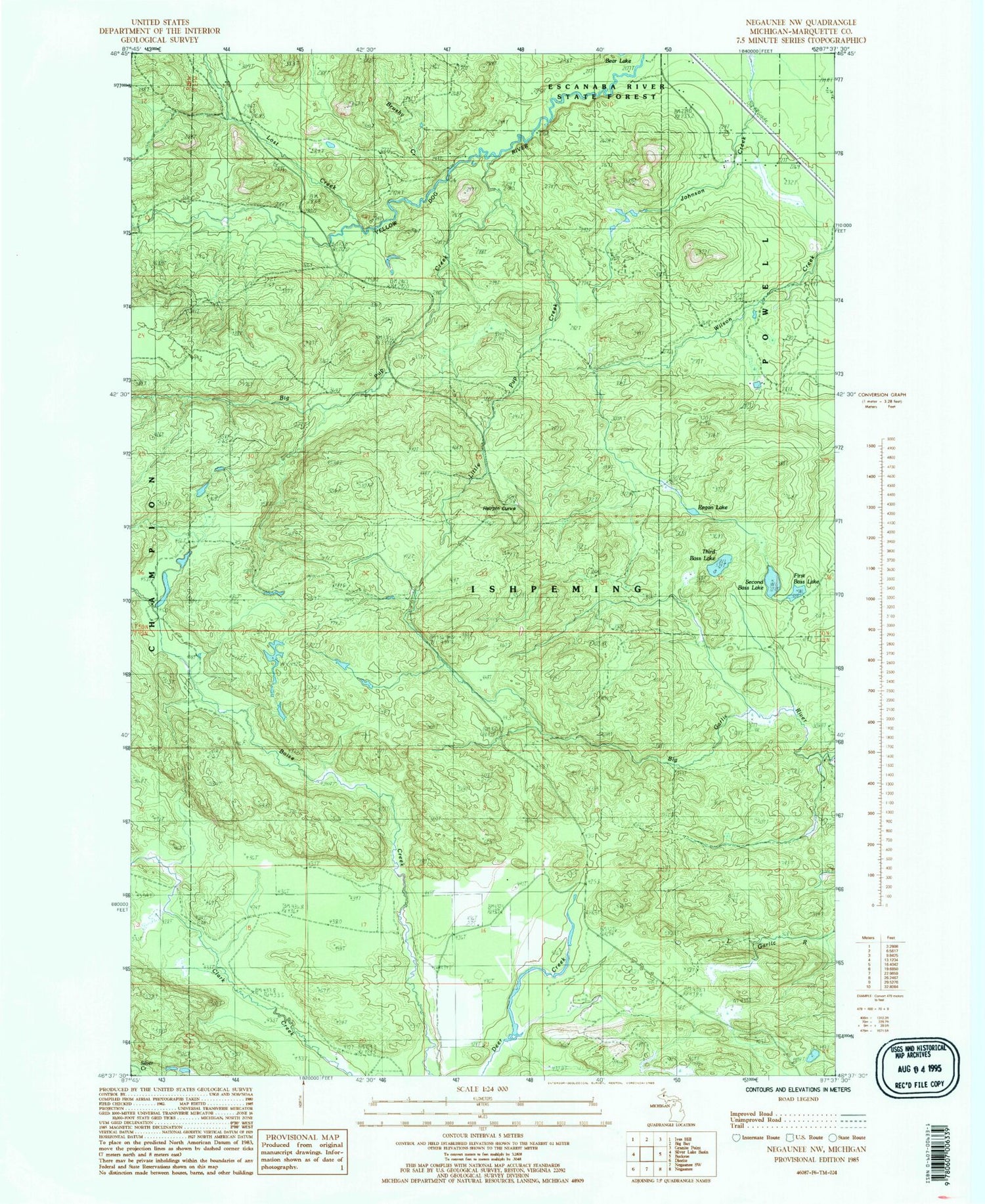 Classic USGS Negaunee NW Michigan 7.5'x7.5' Topo Map Image