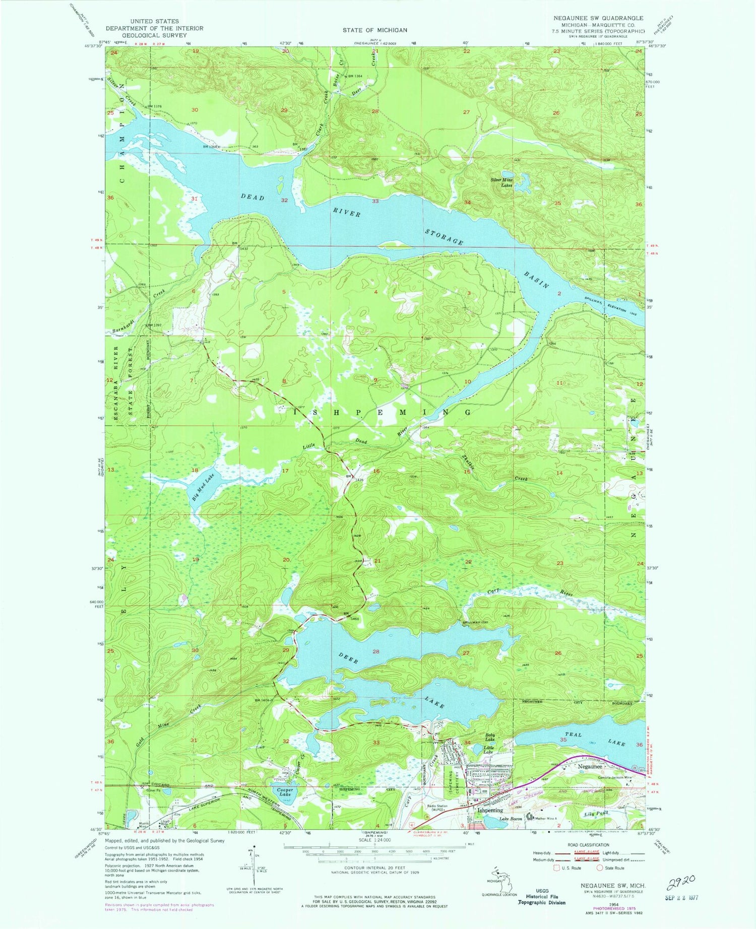 Classic USGS Negaunee SW Michigan 7.5'x7.5' Topo Map Image