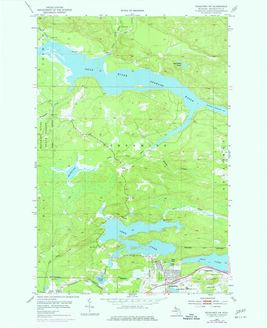 Classic USGS Negaunee SW Michigan 7.5'x7.5' Topo Map Image