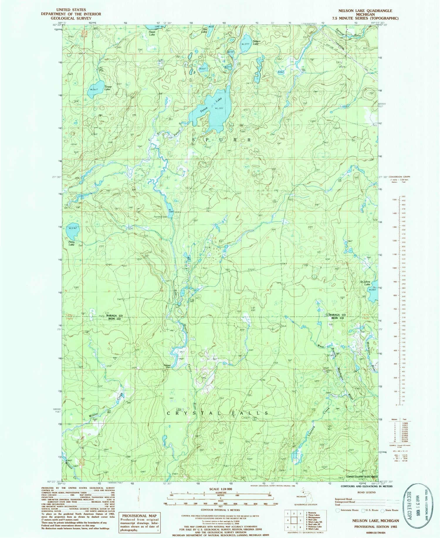 Classic USGS Nelson Lake Michigan 7.5'x7.5' Topo Map Image