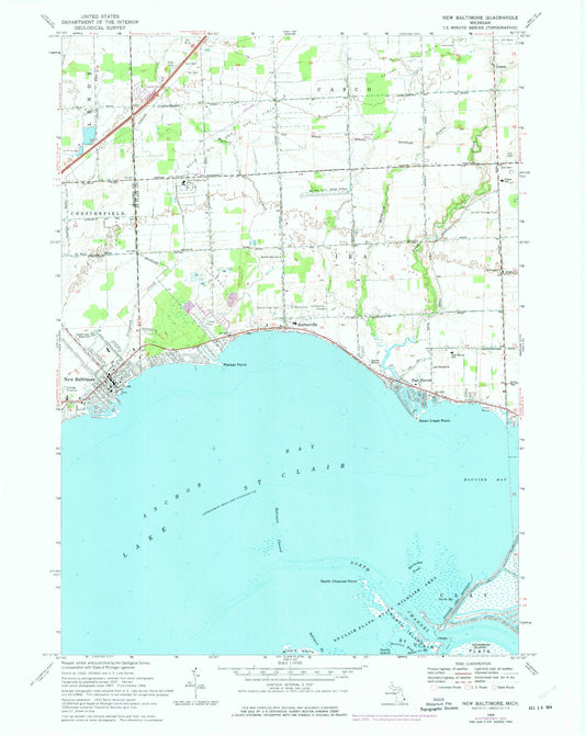 Classic USGS New Baltimore Michigan 7.5'x7.5' Topo Map Image