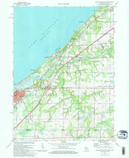 Classic USGS New Buffalo East Michigan 7.5'x7.5' Topo Map Image