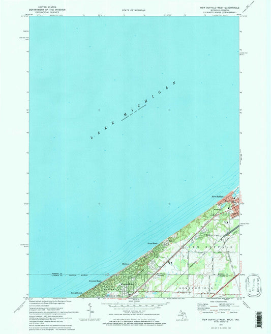 Classic USGS New Buffalo West Michigan 7.5'x7.5' Topo Map Image