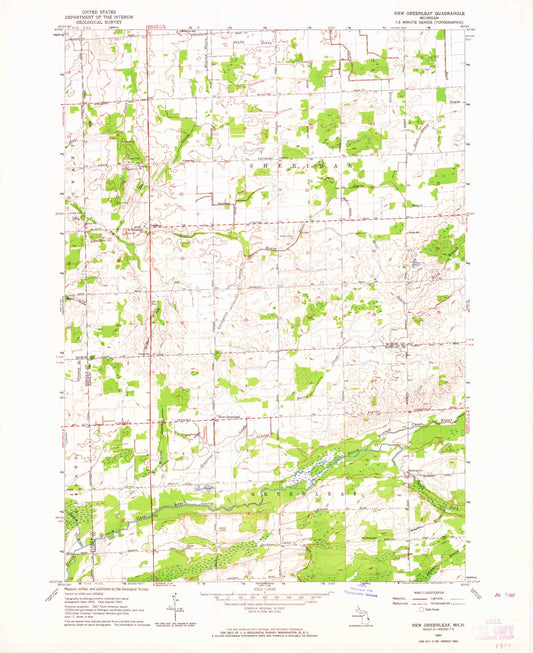 Classic USGS New Greenleaf Michigan 7.5'x7.5' Topo Map Image
