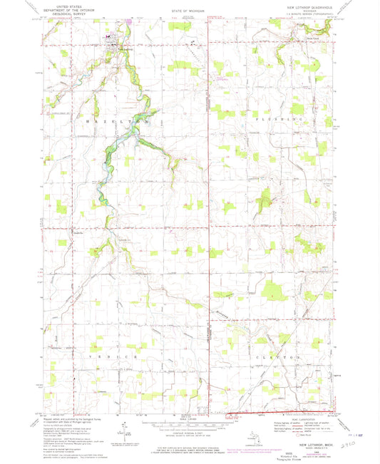 Classic USGS New Lothrop Michigan 7.5'x7.5' Topo Map Image