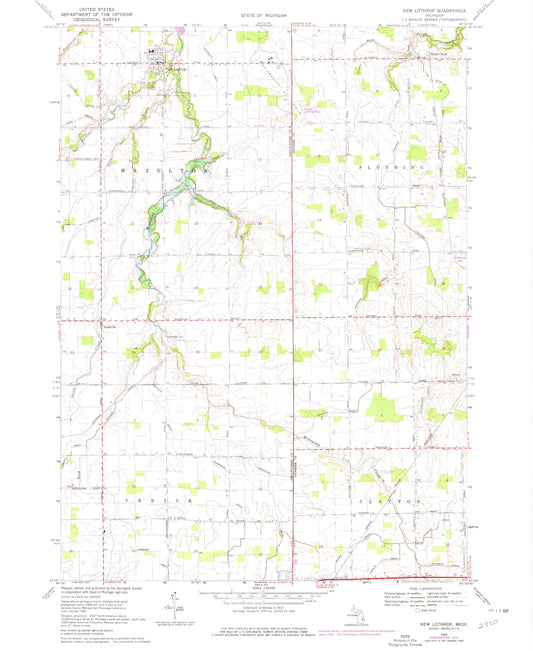 Classic USGS New Lothrop Michigan 7.5'x7.5' Topo Map Image
