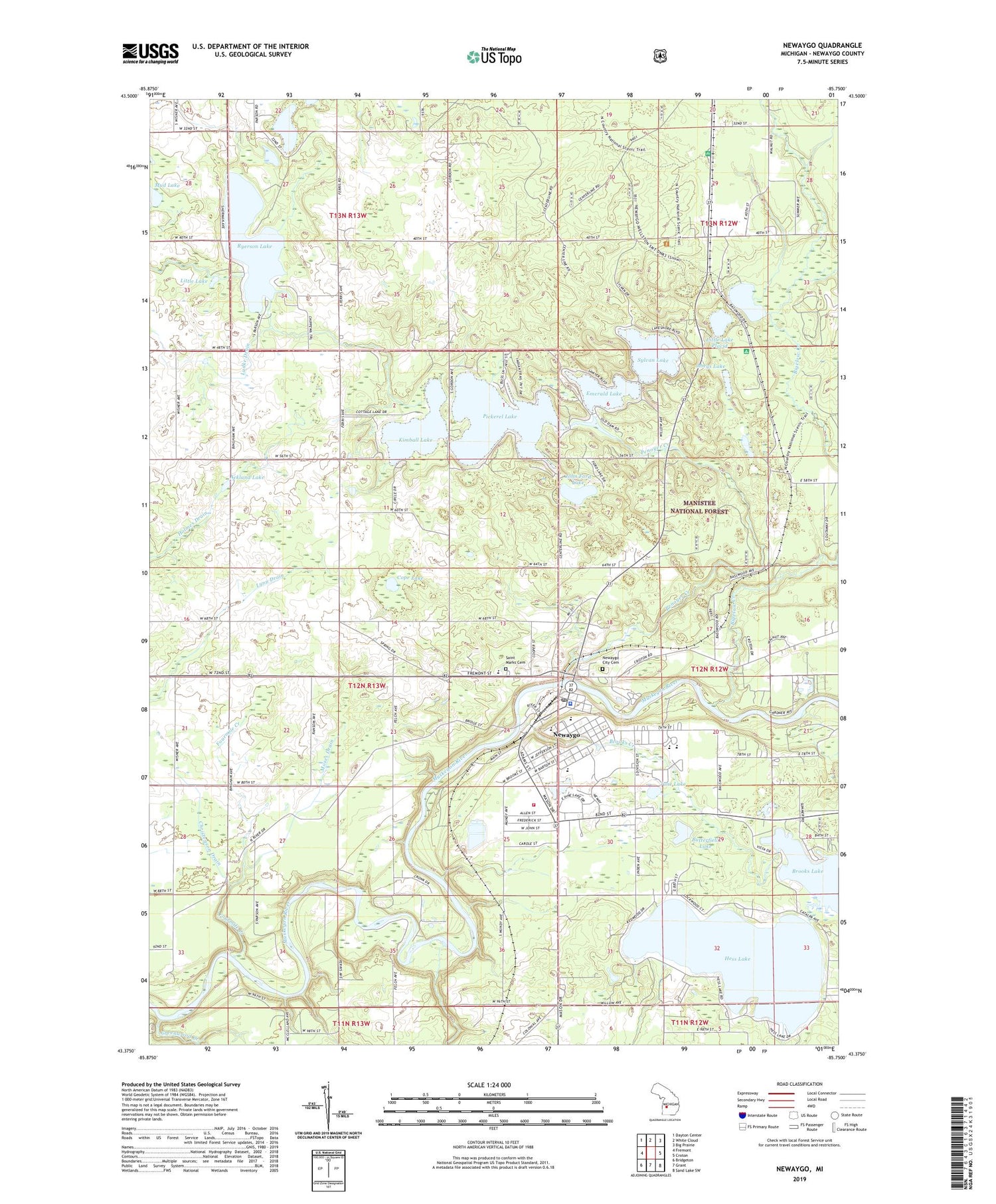 Newaygo Michigan US Topo Map Image
