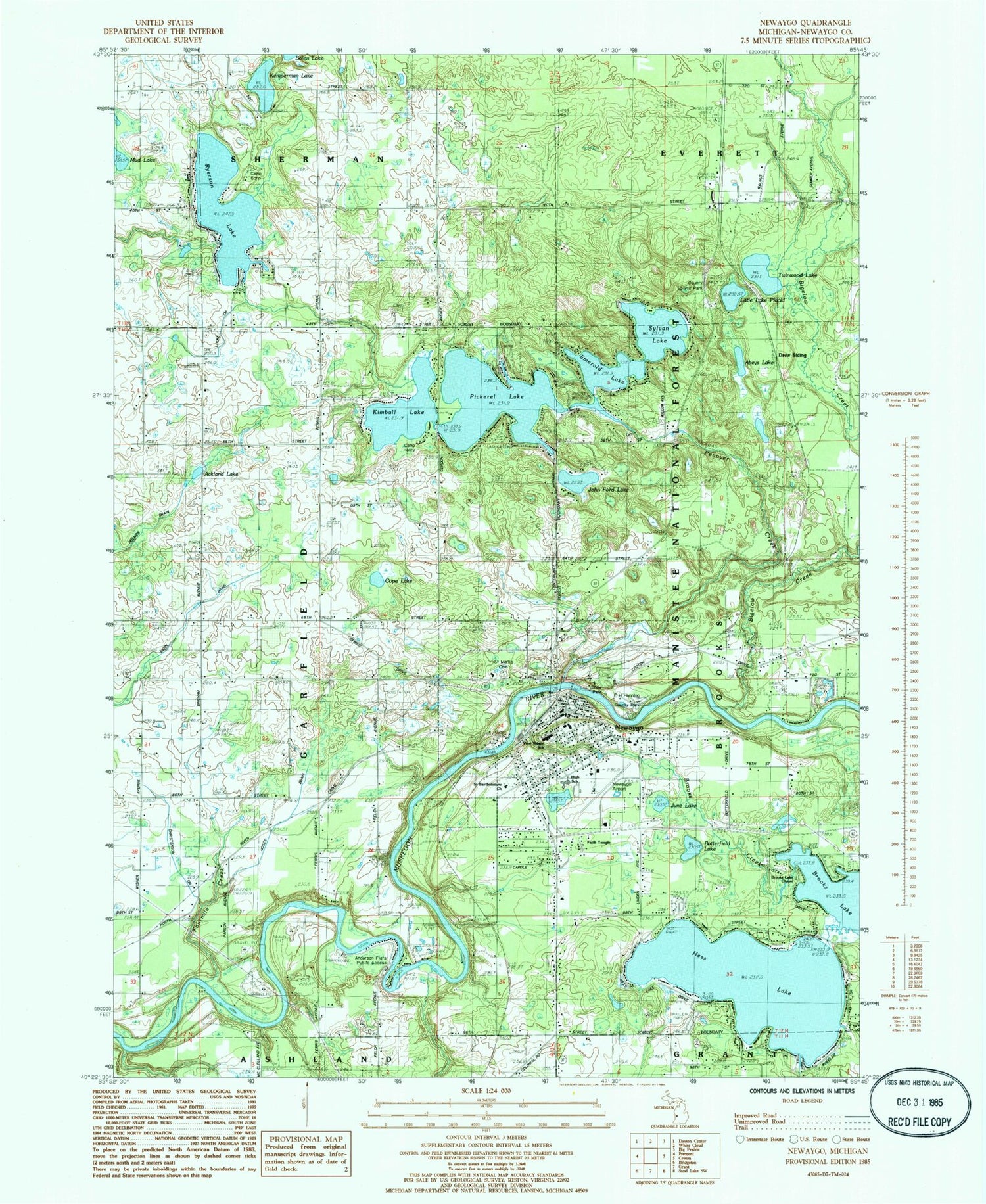 Classic USGS Newaygo Michigan 7.5'x7.5' Topo Map Image