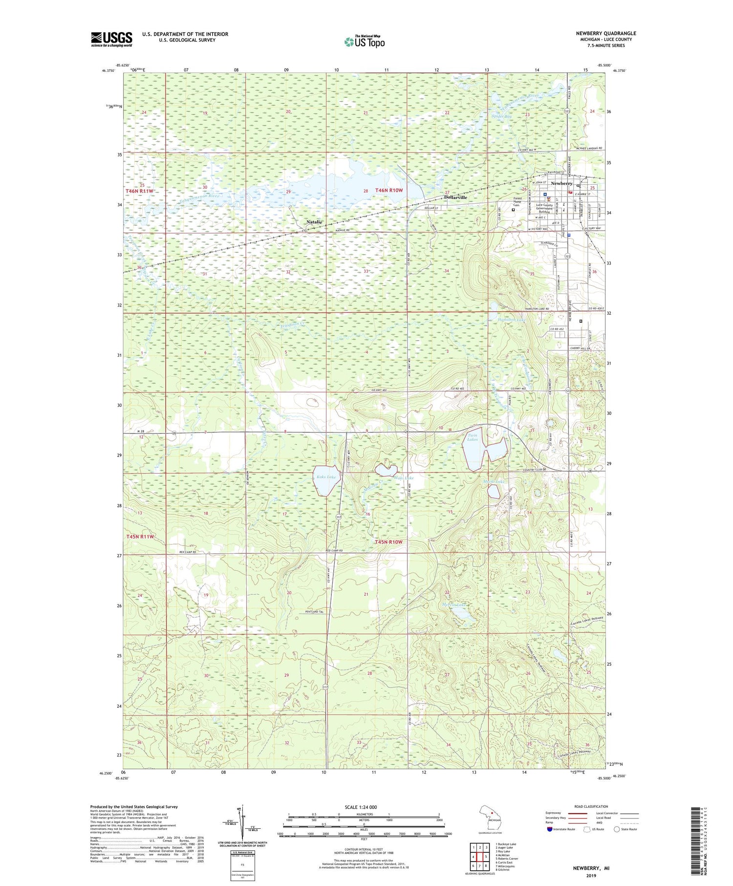 Newberry Michigan US Topo Map Image