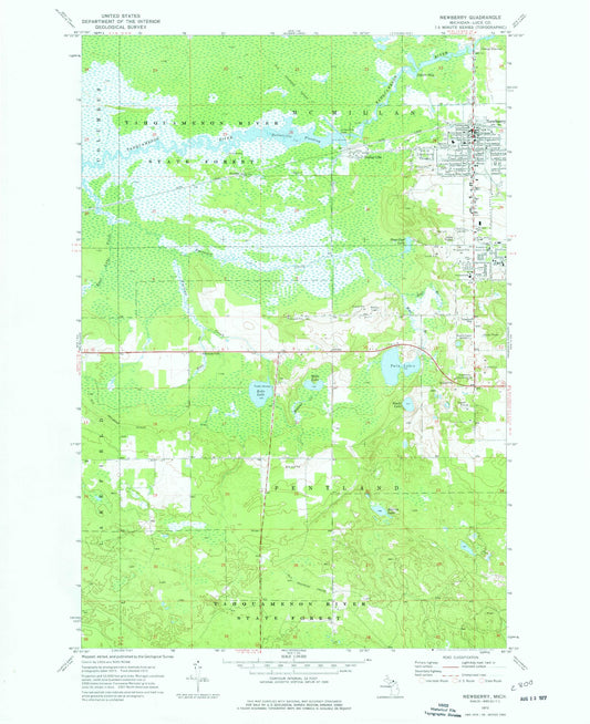 Classic USGS Newberry Michigan 7.5'x7.5' Topo Map Image