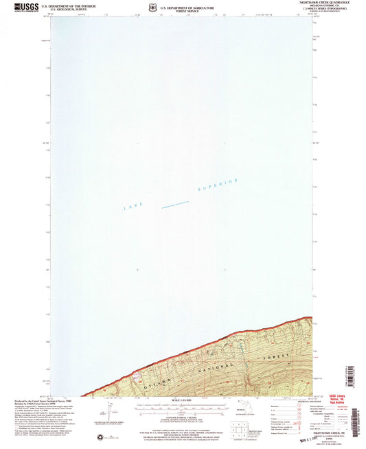 Classic USGS Nighthawk Creek Michigan 7.5'x7.5' Topo Map Image