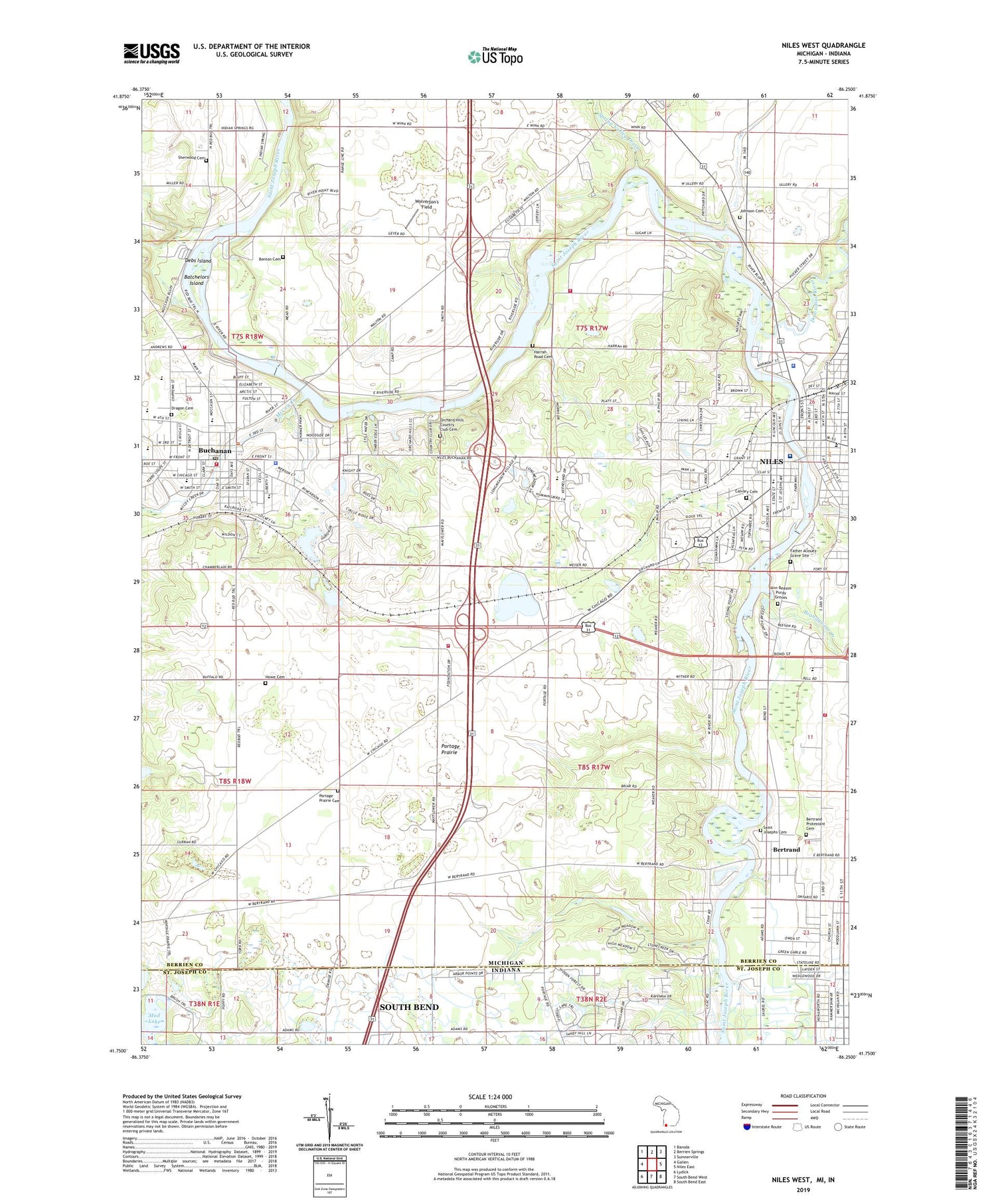 Niles West Michigan US Topo Map Image