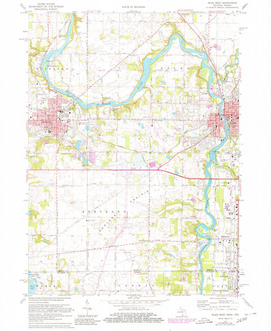 Classic USGS Niles West Michigan 7.5'x7.5' Topo Map Image