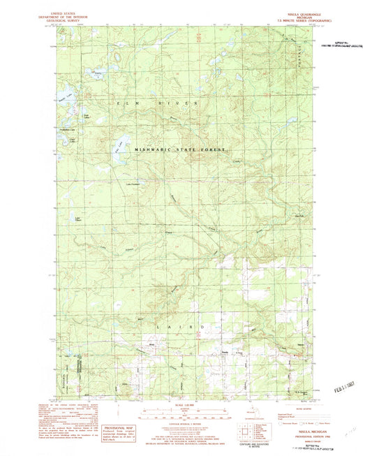 Classic USGS Nisula Michigan 7.5'x7.5' Topo Map Image