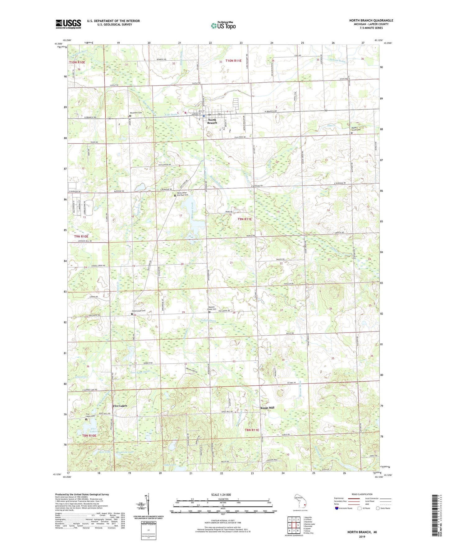 North Branch Michigan US Topo Map Image