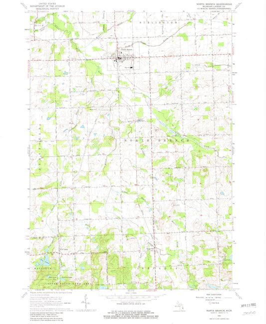 Classic USGS North Branch Michigan 7.5'x7.5' Topo Map Image