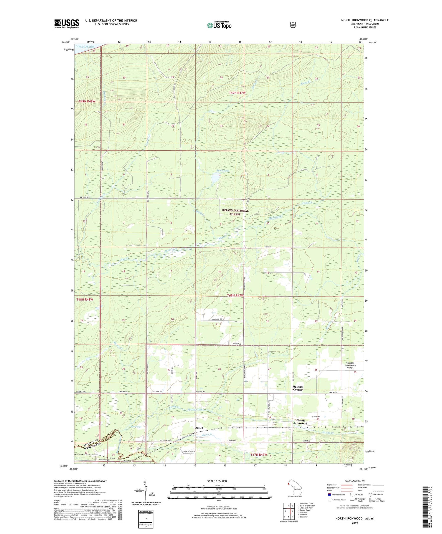 North Ironwood Michigan US Topo Map Image