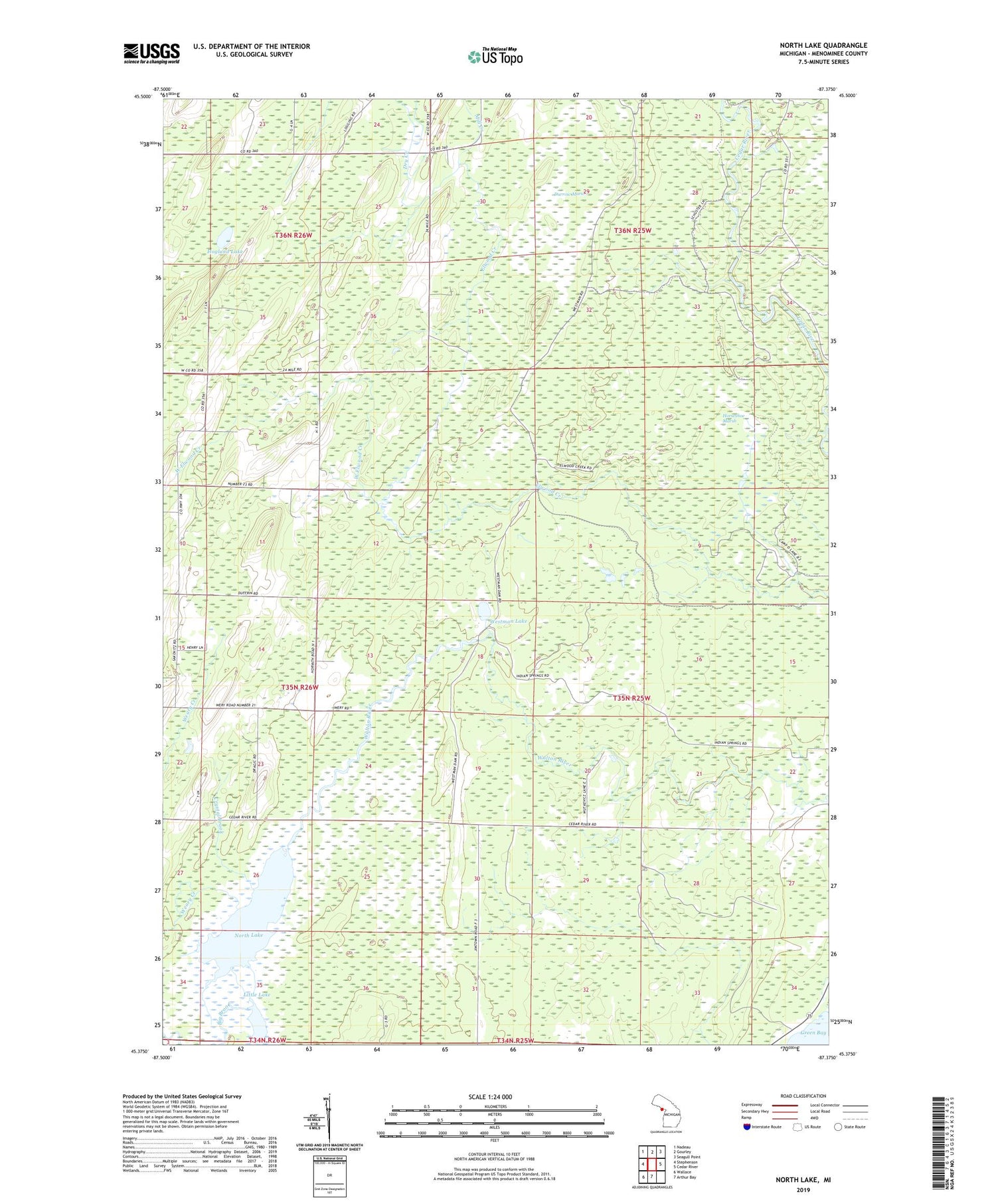 North Lake Michigan US Topo Map Image
